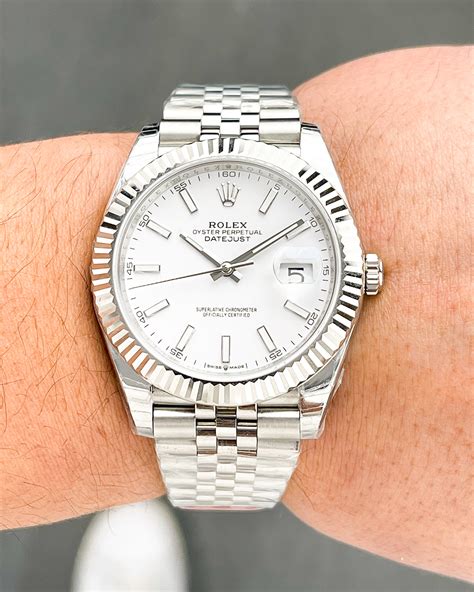 rolex datejust 41 white dial jubilee|Rolex Datejust 41 with diamonds.